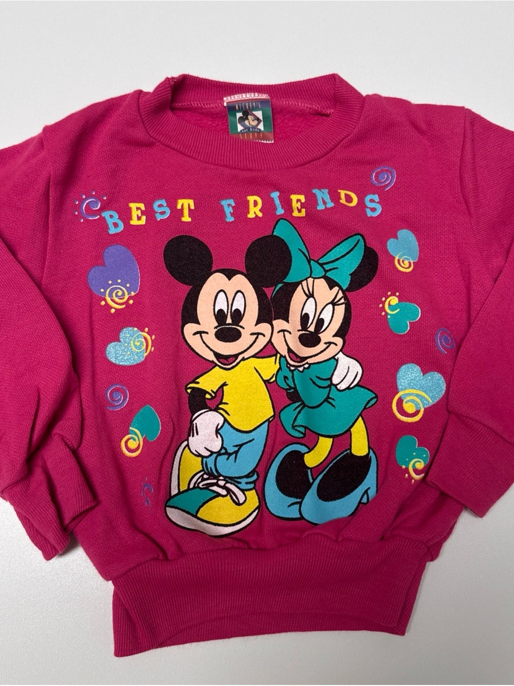 Vintage 90s Disney Bright Pink 'Best Friends' Mickey & Minnie Sweatshirt 18-24 m